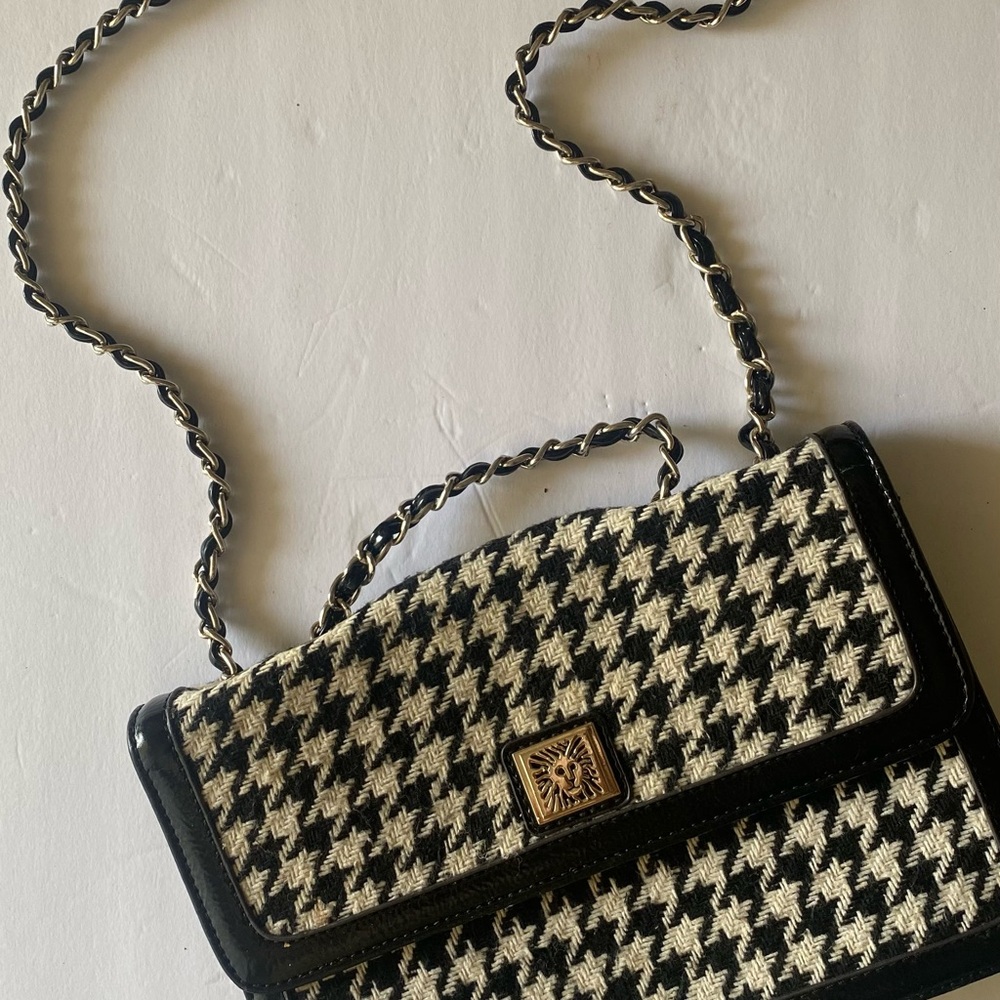 Woven Houndstooth Crossbody Bag - Black & Cream